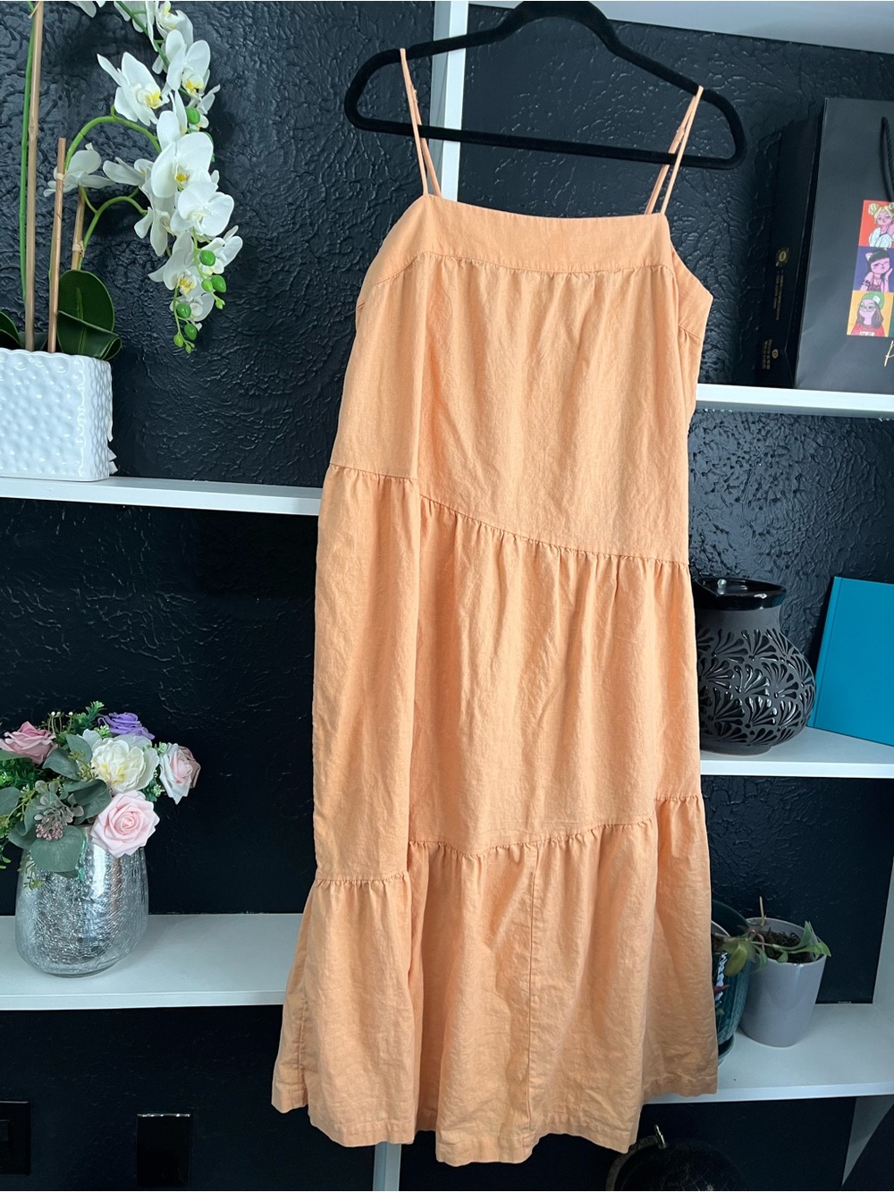 Abercrombie & Fitch Peach Tiered Midi Dress